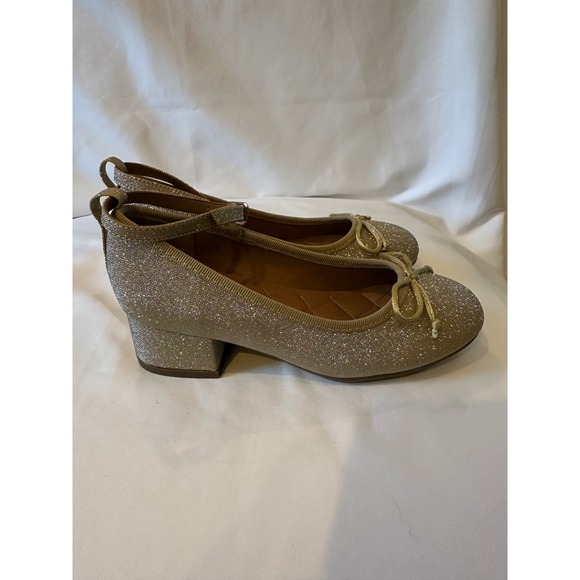 Aerosoles Girls Gold Metallic Glitter Ankle Strap Block Heel Shoes Size 11‎ - Picture 3 of 6
